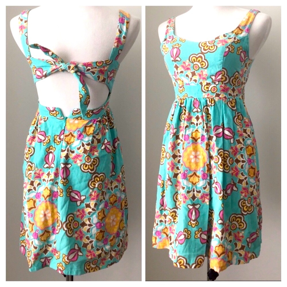 Judith March floral linen turquoise backless dress - Picture 3 of 8